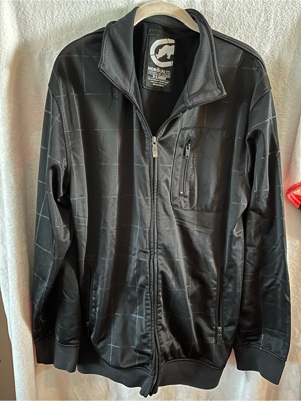 Ecko Unlimited Black Zippered Jacket with Logo Patch